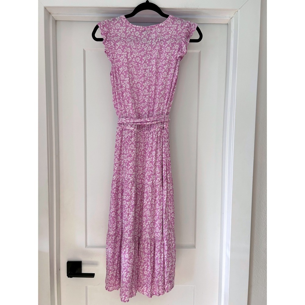 Talbots Petite Orchid Pink Floral Ruffle Tiered Midi Dress 6P Flutter Sleeve - Picture 6 of 11
